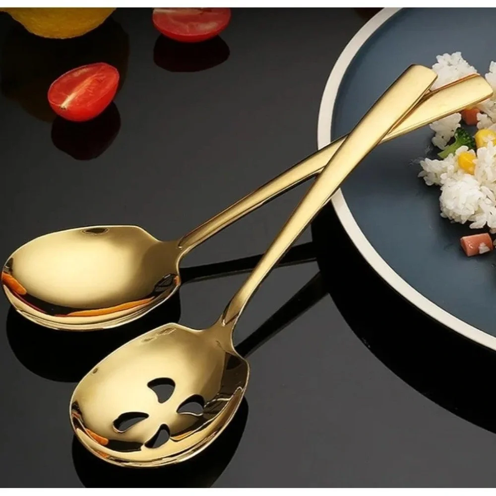 Large Serving Spoons Set Stainless Steel 9.14 Inch (Set of 6 Gold)‎